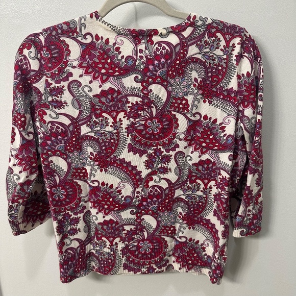 Talbots Women's Cotton 3/4 Sleeve Cardigan Sweater in Red Pink Grey White Sz M - Picture 4 of 9